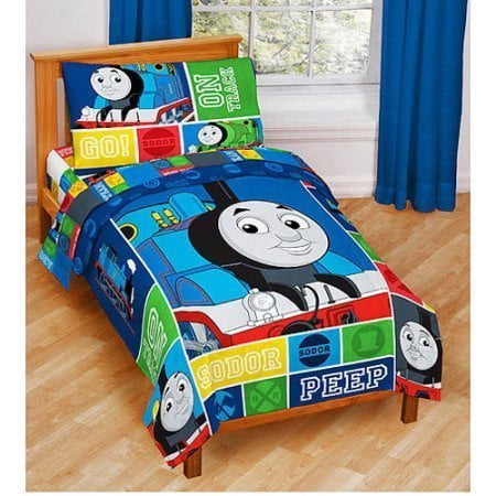 Nickelodeon Thomas & Friends 4 Piece Toddler Bed Set - Super Soft Microfiber Bed Set Includes Toddler Size Comforter & Sheet Set - Bedding Features Thomas & Percy (Official Nickelodeon Produ
