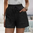 thumbnail image 3 of Women Drawstring Shorts High Waist Casual Loose Wide Leg Lace Up Shorts with Pockets for Summer Black S, 3 of 6