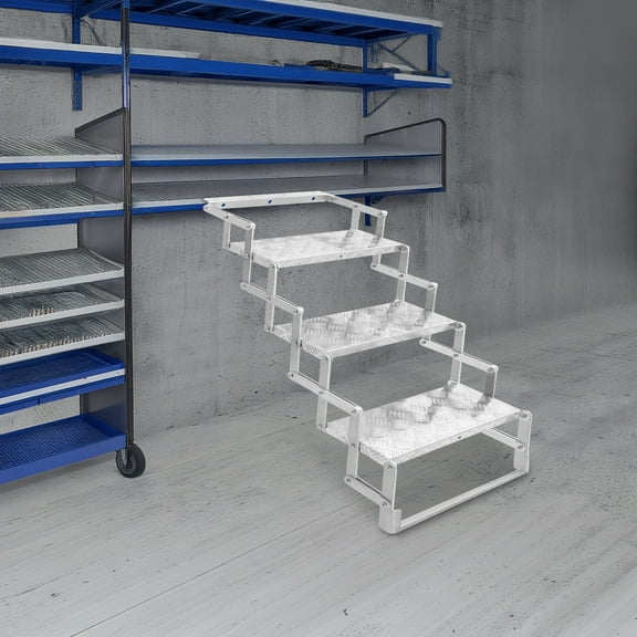 43.3*74*73.8cm 3 Steps Silver Foldable Step Ladder Aluminum Alloy Scissor Stairs for RVs Travel Trailers Truck Campers