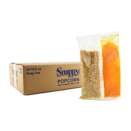 Snappy Snap-Paks All in One Popcorn Portion Packets for 8 oz Popping Machine, Kernels, Oil, and Salt, 24 Count