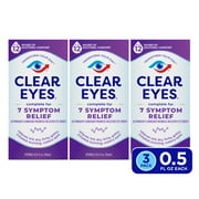 Clear Eyes 7 Symptom Relief Lubricant Eye Drops, 0.5 fl oz, Pack of 3