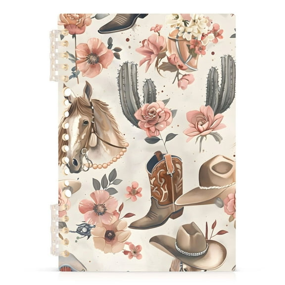 Cowboy Hat Horse Ring Binder Notebook Journey Note Diary College Ruled Spiral Notebook Study Loose Leaf Paper A5 60 Pages