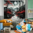 thumbnail image 4 of Anime Japanese Wall Tapestry for Bedroom Aesthetic, Large Black Forest Moon Tapestry Wall Hanging, Vintage Nature Mountain Art Decor Tapestries Dark Landscape Backdrop for Living Room 60"X79", 4 of 7