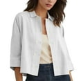 thumbnail image 5 of Fengactive Women's 3/4 Sleeve Jacket Lightweight Loose Spring Lapel Button Down Casual Cropped Cardigan Shirts, 5 of 7