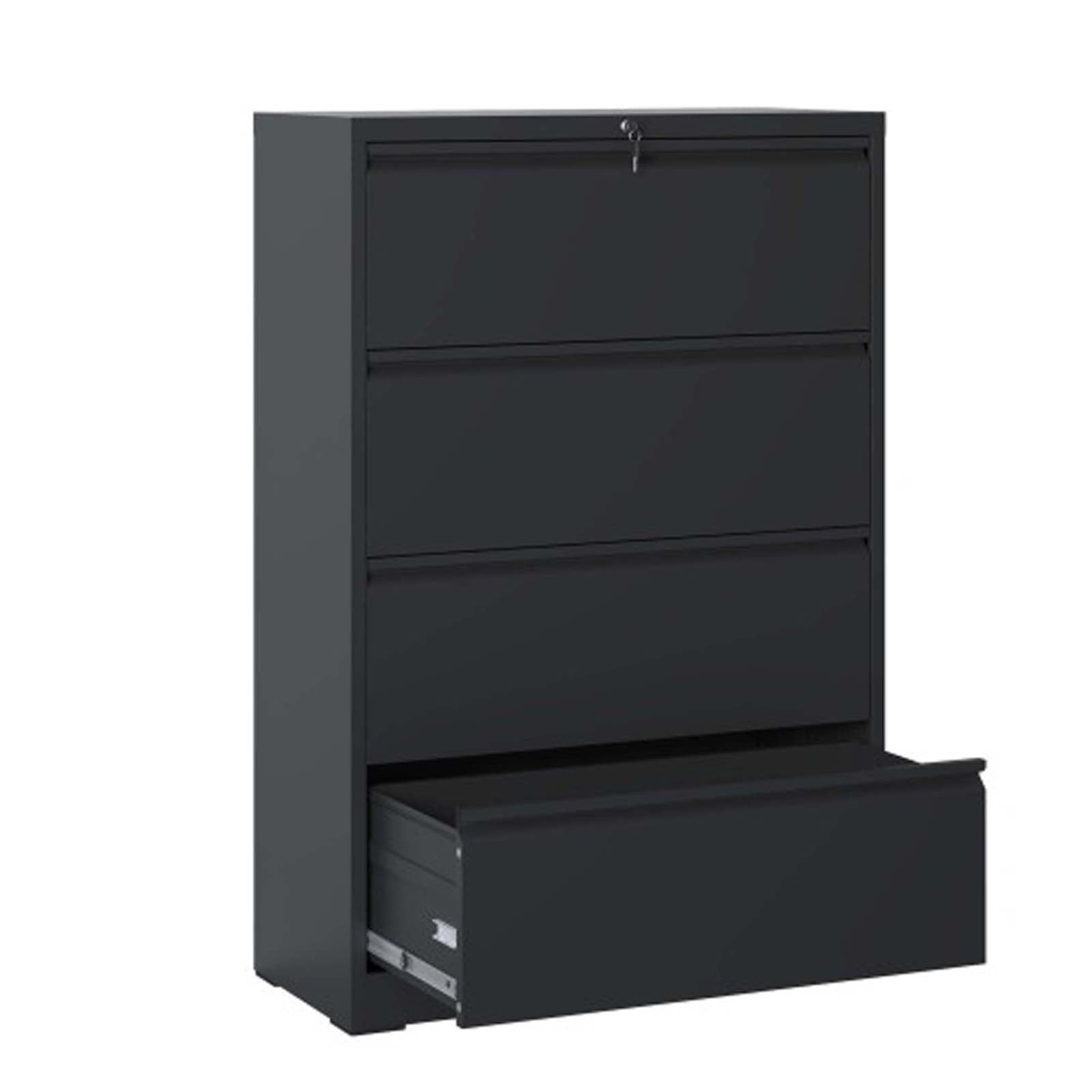 4 Drawer File Cabinet with Lock - Heavy-Duty Metal Drawer Cabinet, Office Lateral File Cabinets for Home Office, Space-Saving Wide Storage for Letter/Legal/A4/F4 (Black)