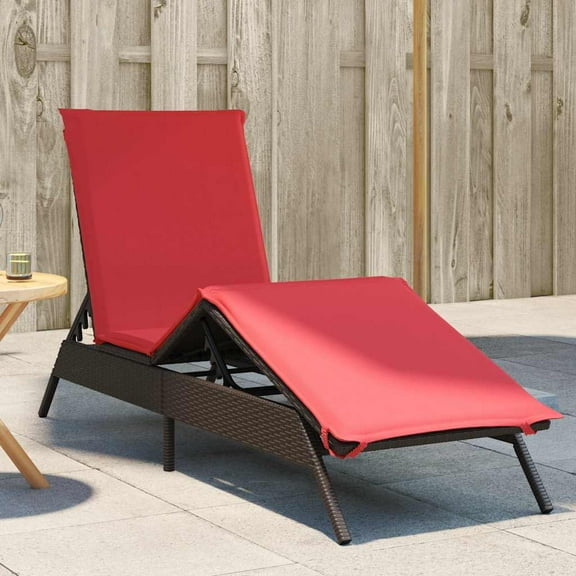 vidaXL Patio Sun Lounger Brown and Red PE rattan 1-person