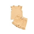 thumbnail image 4 of Girls Summer Knit Clothing Sets Cute Ruffle Trim Tank Tops and Shorts Cute Sleeveless 2 Piece Outfits 3-10 Years, 4 of 5