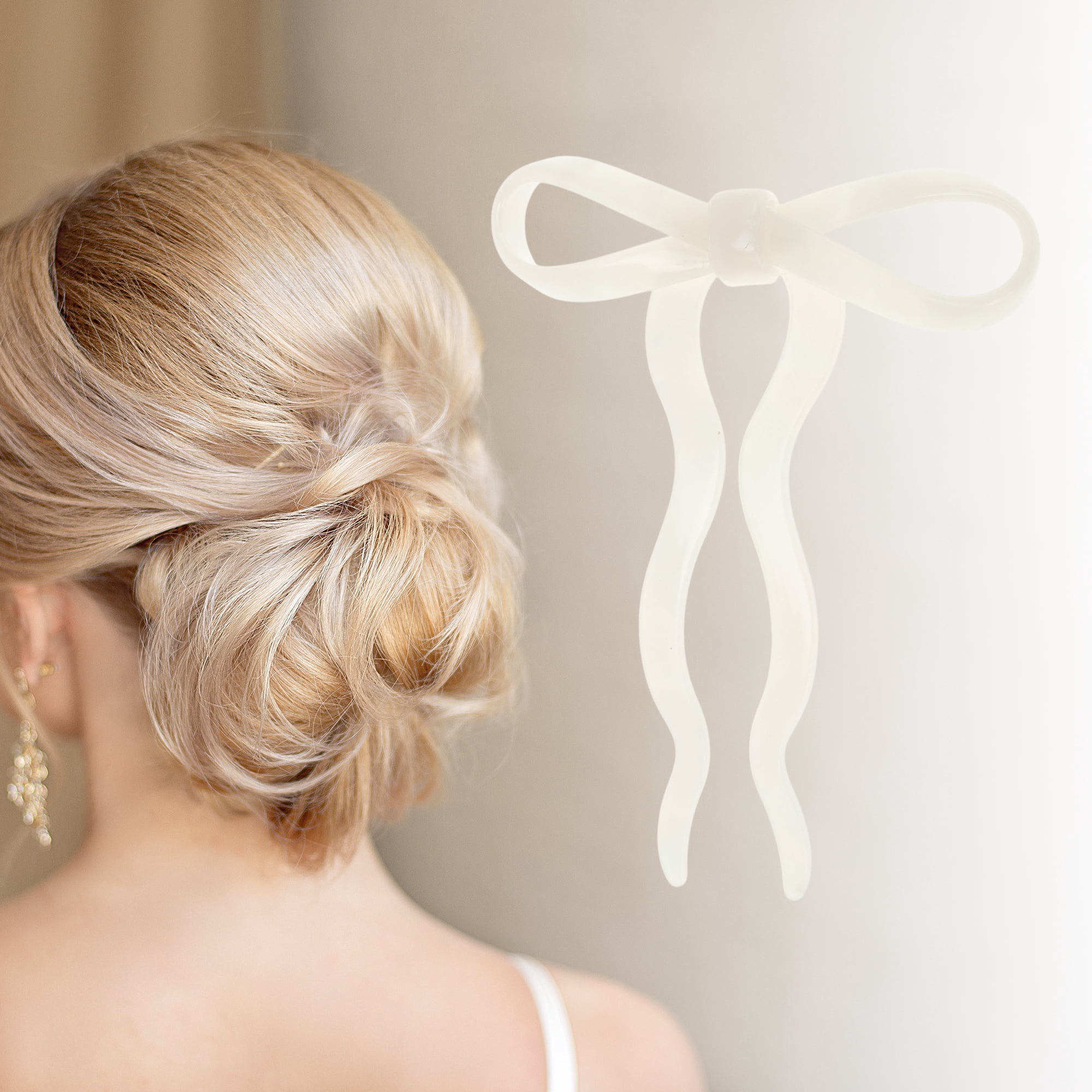 Unique Bargains Bow Wave Chignon Pin for Women 1 Pc White