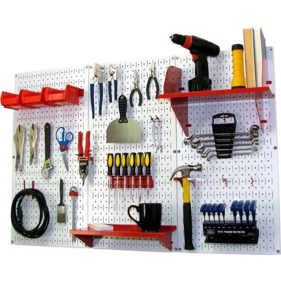 Pegboard Standard Tool Storage Kit, White & Red - 48 x 32 x 9 in.