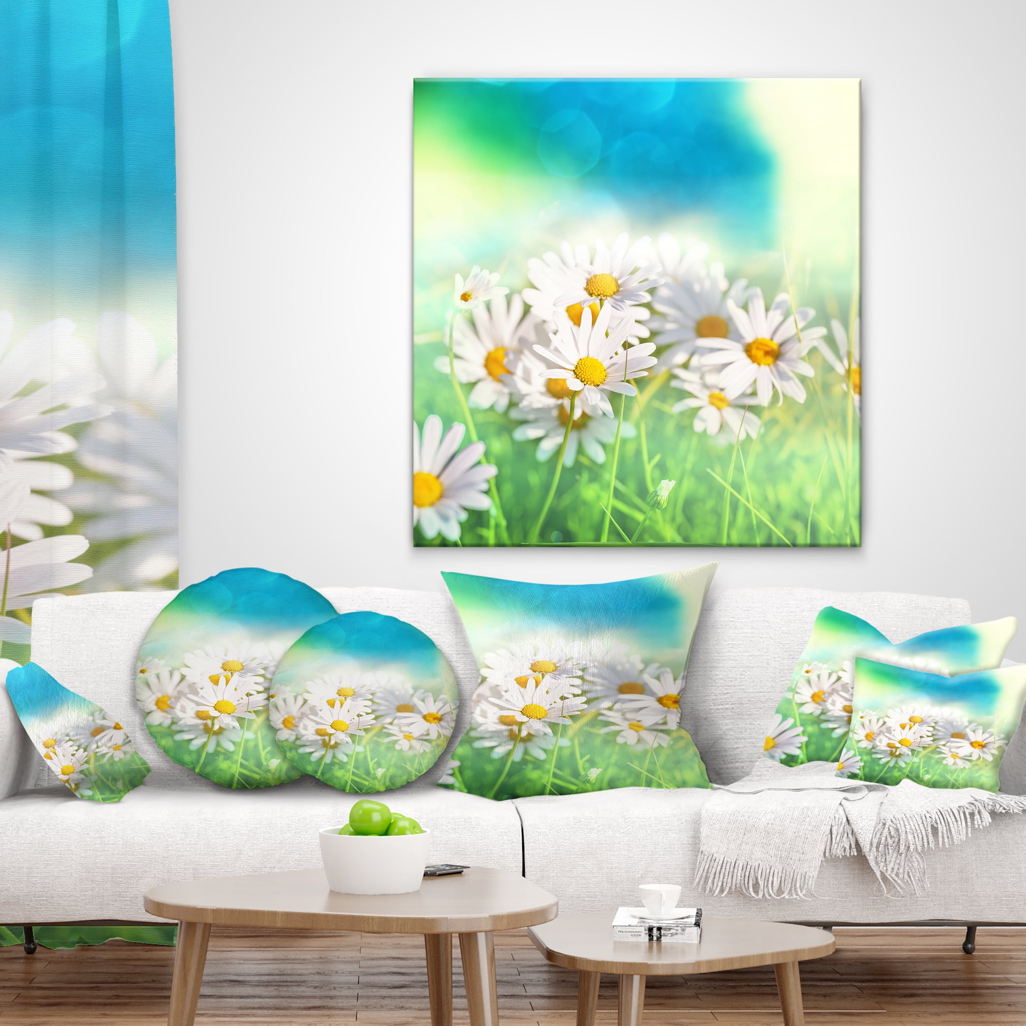 Designart Little White Chamomiles in Garden - Floral Throw Pillow - 12x20