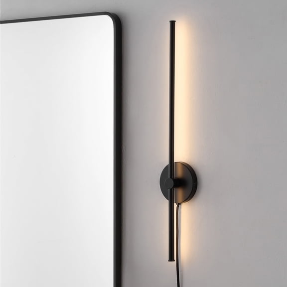 JONATHAN Y Anton 27.25" 1-Light Modern Minimalist Iron Adjustable Bar Integrated LED Plug-In Sconce, Black
