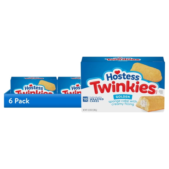 (6 pack) Hostess Twinkies Snack Cakes, Golden Sponge Cake with Crème Filling, 13.58 oz Box (10 Count)