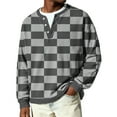 thumbnail image 2 of OIOLOYJM Long Sleeve Plaid Henley Shirts for Men Casual V-Neck Lightweight Golf Shirt Textured Ribbed Knit T Shirts Dark Gray XL, 2 of 6