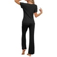 thumbnail image 3 of INSPIRE CHIC Women's Ribbed Knit Sweatsuit Round Neck 2 Piece Set Loungewear Short Sleeve Tracksuit XS Black, 3 of 5
