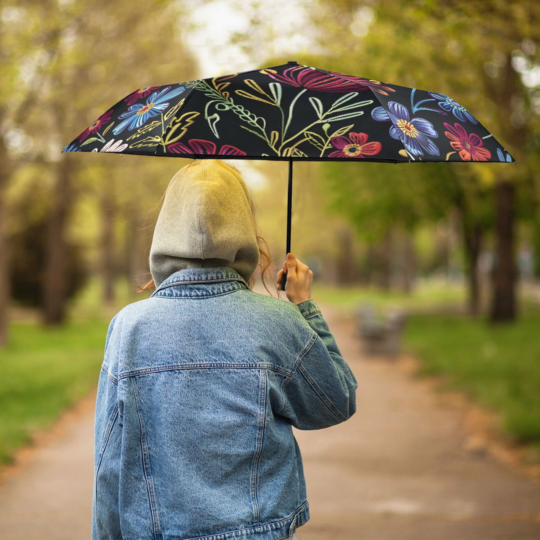 ALAZA Retro Flowers Vintage UPF 50+ Compact Folding Umbrella for Rain Travel Umbrella Packable