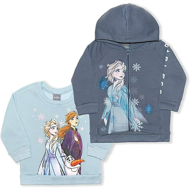 Disney Disney Frozen Girl S 2 Piece Zip Up Hoodie And Crewneck Sweatshirt Set Walmart Com Walmart Com