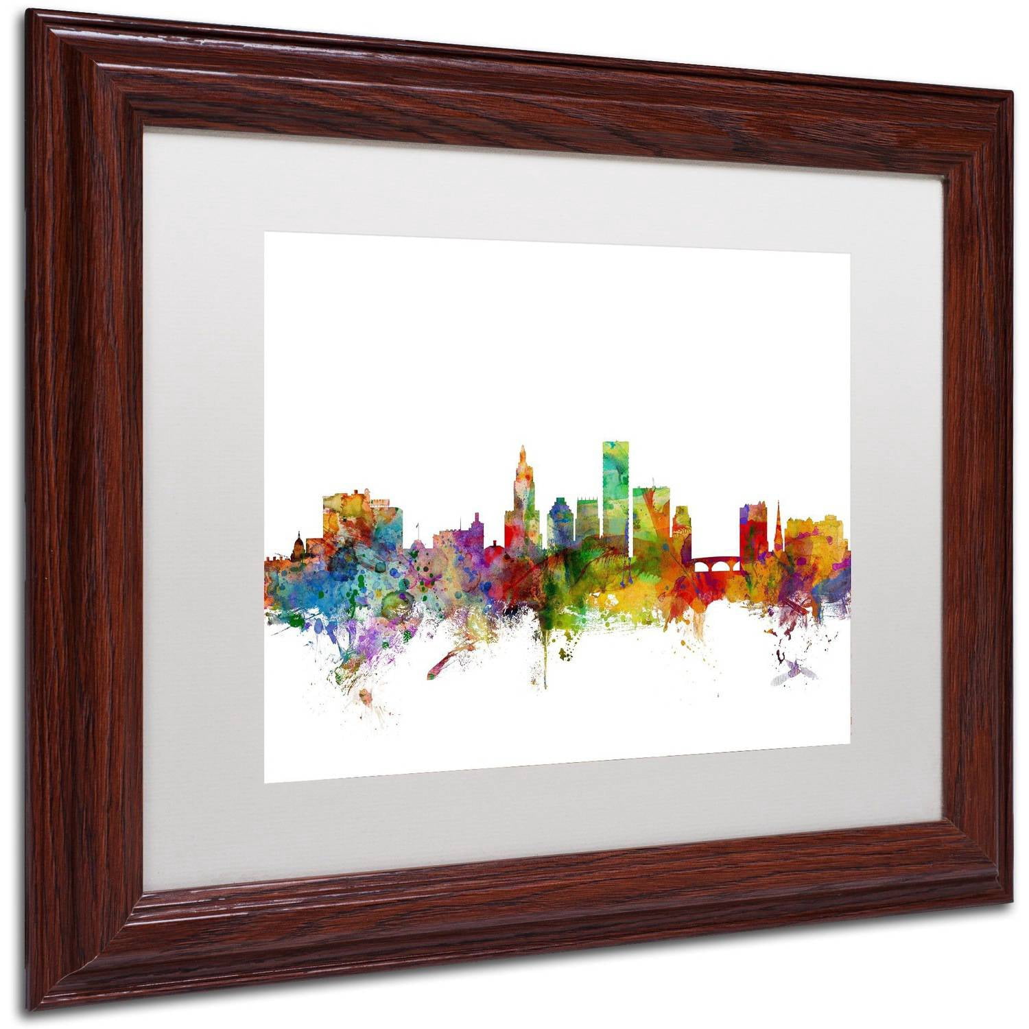 Trademark Fine Art 'Providence Rhode Island Skyline' Canvas Art by Michael Tompsett, White Matte, Wood Frame