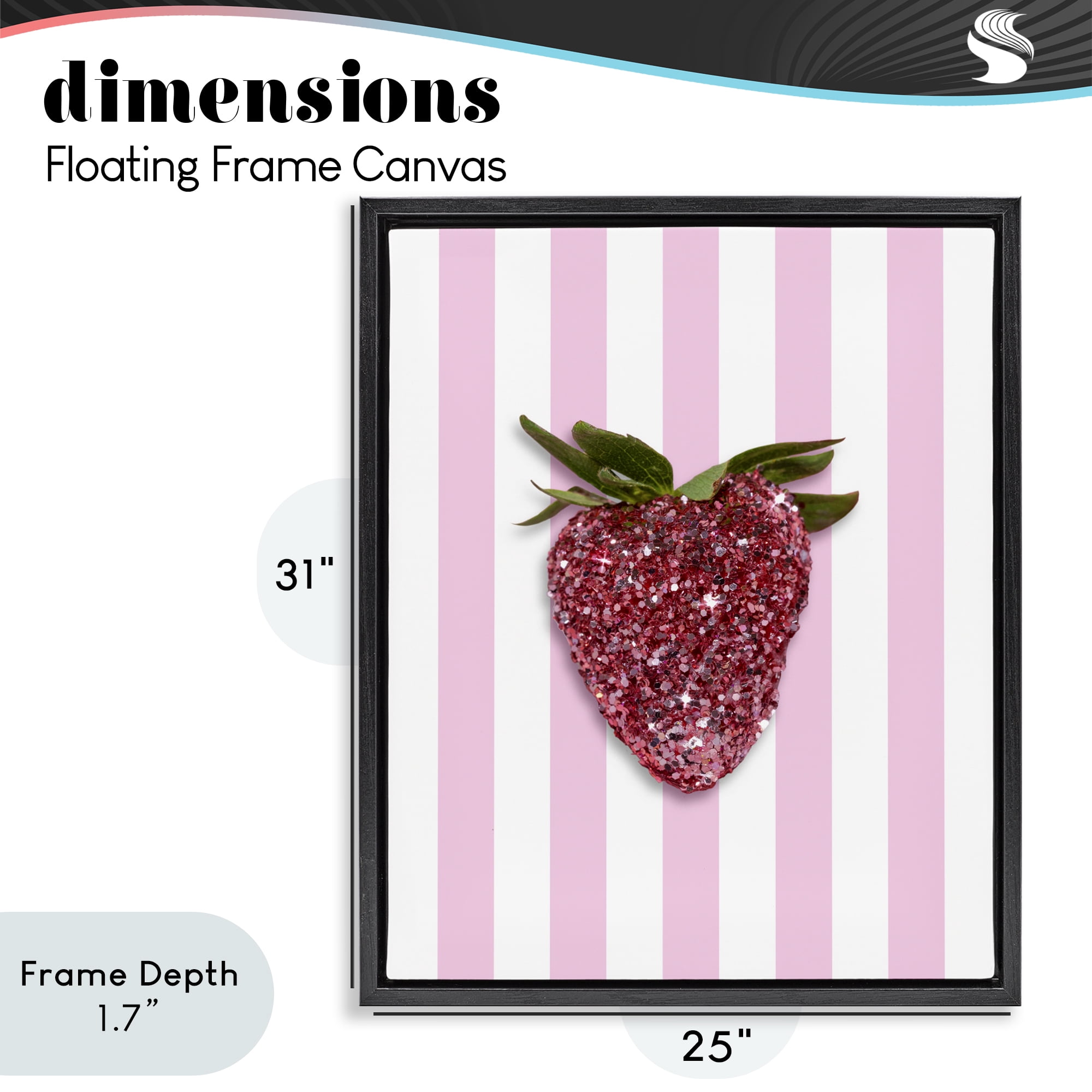 Stupell Industries Glimmer Strawberry on Green Stripes Black Framed Floater Canvas Wall Art, design by LISH Creative