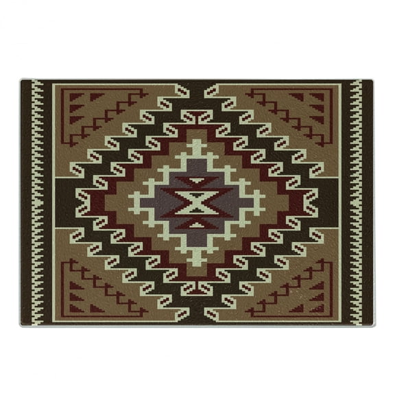 Afghan Cutting Board, Oriental Style Illustration with Geometric Triangles Pixel Art Inspirations, Decorative Tempered Glass Cutting and Serving Board, Small Size, Multicolor, by Ambesonne
