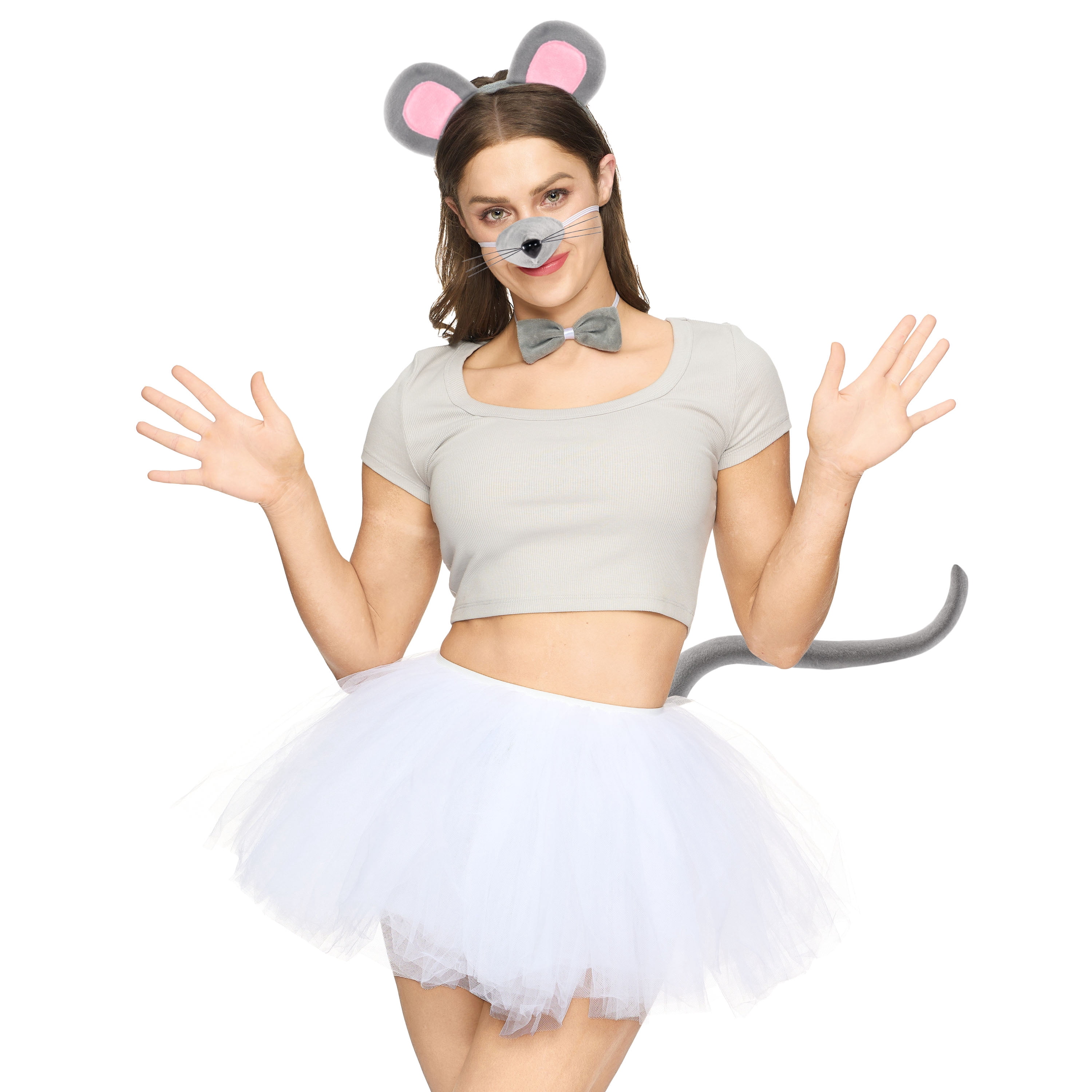 Mouse Rat GRAY faux Fur Costume Accessories SET 5 Pieces Paws, Face Hair, Snout Custom Realistic Mouse Ears and Tail Set: Faux Fur Cosplay  main image 3