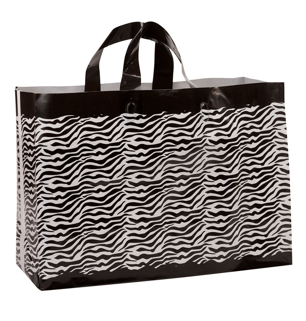 Large Zebra Plastic Shopping Bags Case of 25 