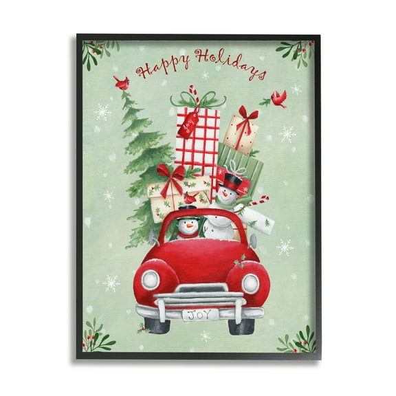 Stupell Industries Holiday Stacked Gift Car Holiday Painting Black Framed Art Print Wall Art, 11 x 14