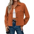 thumbnail image 3 of Womens Fashion Cropped Shackets Corduroy Button Down Crop Jackets Tops Long Sleeve Shirts Trendy 2025 Orange Red XL, 3 of 8