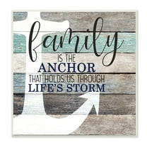 Stupell Industries Family Anchor through Storm Motivational Phrase Wood Grain Graphic Art Unframed Art Print Wall Art, 12x12, by Kim Allen