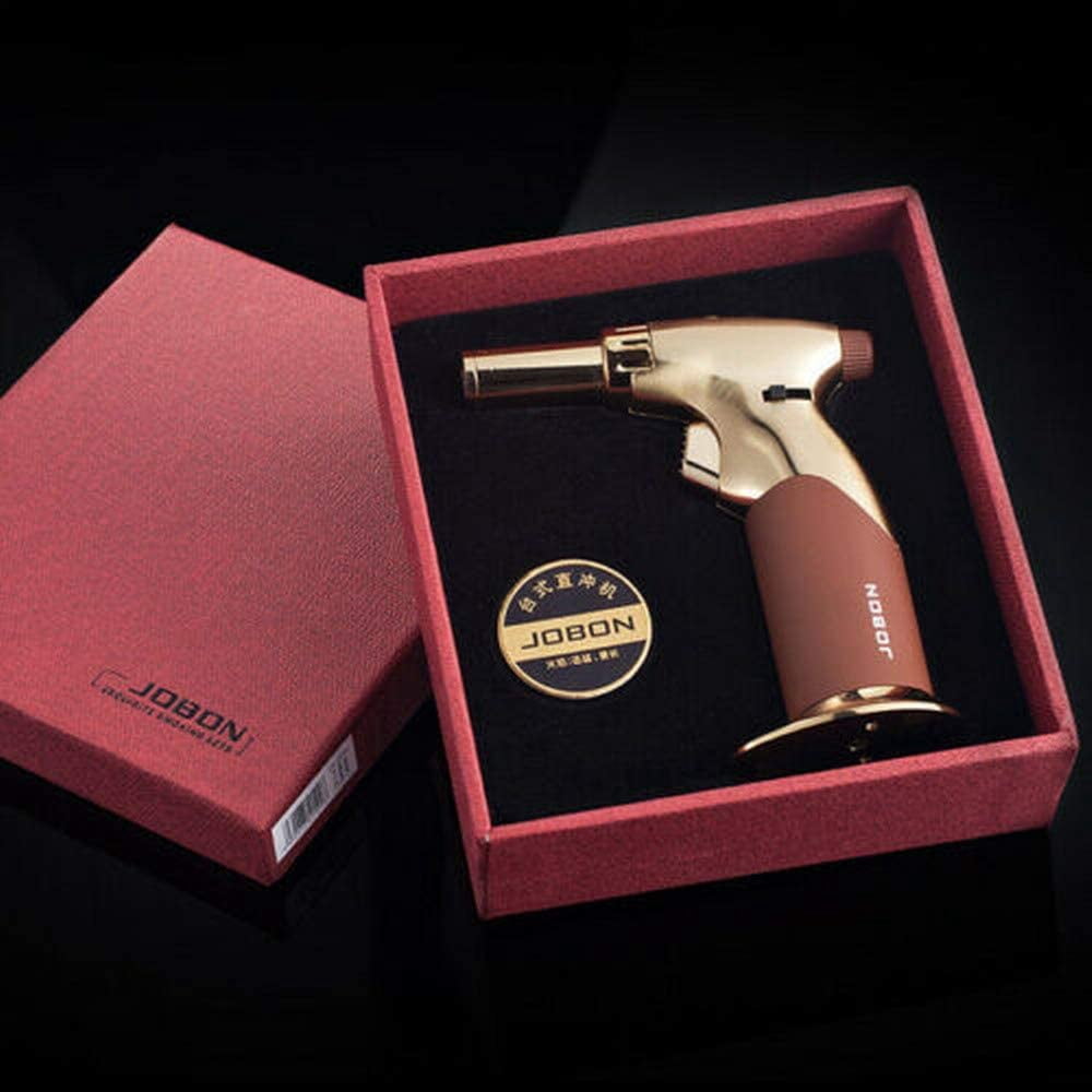 Piioket Windproof Jet Torch Flame Lighter Refillable Butane Gas Adjustable Jet & Normal Fire Cigar Cigarette Lighter - Gold