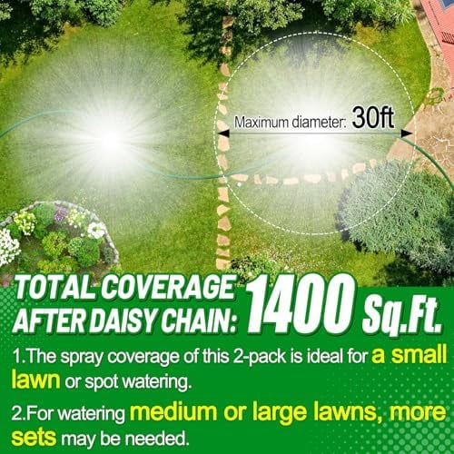 2 Pack Metal Lawn Sprinklers for Yard - 360° Coverage Water Sprinklers, Adjustable Brass Nozzle with Aluminum Alloy Spike Base for Small Garden Irrigation