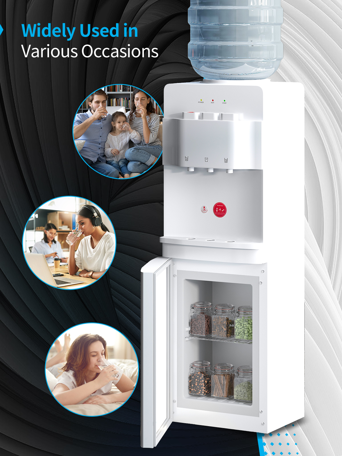 DISHUP Top Load Water Dispenser,Water Machine with Hot/Cold/Room Temperature, 3 or 5 Gallon,White