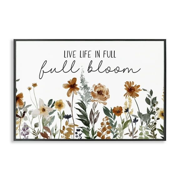Stupell Industries Full Bloom Sentiment Plants & Flowers Painting Black Framed Art Print Wall Art, 18 x 12