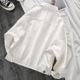 thumbnail image 5 of 3/4 Sleeve Short Denim Jackets for Women Lapel Button Down Cropped Jacket with Pockets Y2k Fashion Casual Solid Color Wash Denim Coats White S, 5 of 5