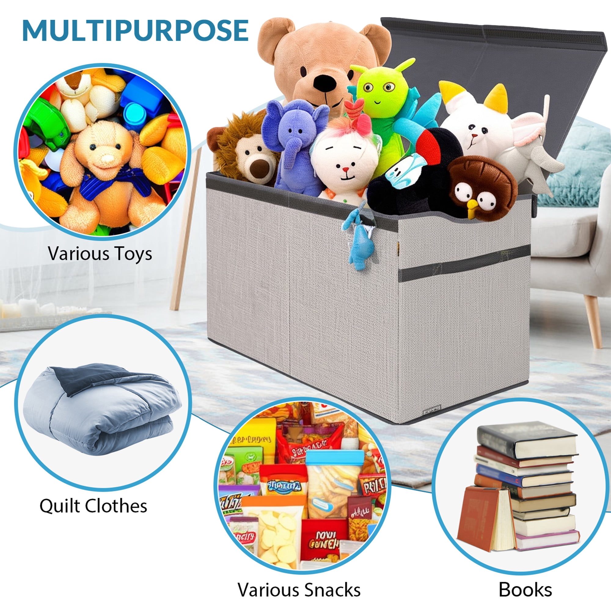 VICTORICH Large Toy Box with Lid, 32 gal Collapsible Toy Chest Storage Bins for Boys and Girls Nursery Room Decor, Light Gray