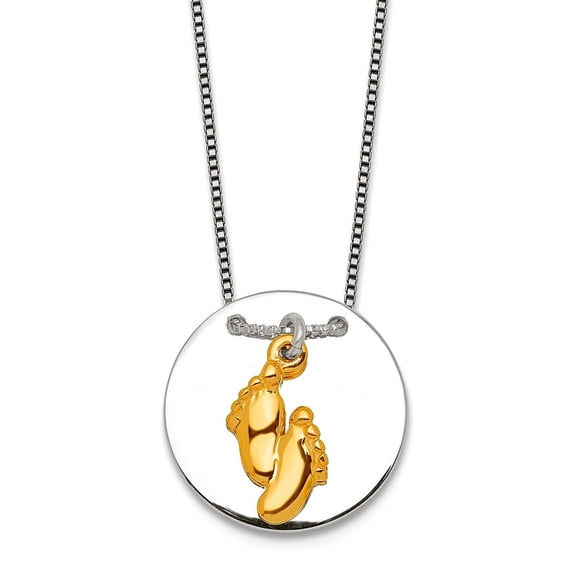 925 Sterling Silver Gold-tone Polished Footprint Disc Necklace 16 Inch Pendant Necklace for Women