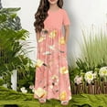 thumbnail image 2 of Ugoldhm Girls Floral Maxi Dresses Short Sleeve Crew Neck Casual Summer T-Shirt Dress 4-14 Years, 2 of 5