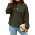 thumbnail image 4 of Xuanfei Women Zip Up V Neck Drawstring Hem Long Sleeve Sweatshirt, 4 of 7