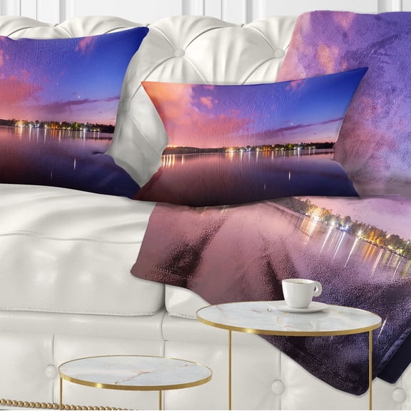 Designart Night Sky Reflection in River - Landscape Photography Throw Pillow - 12x20