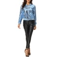 thumbnail image 2 of CHAQUETA DE LENTEJUELAS PARA MUJER INSPIRE CHIC CIERRE CON CREMALLERA BOLSILLOS OCULTOS CHAQUETA BOMBER L GRIS CLARO AZUL, 2 of 6