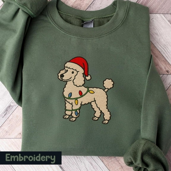 Embroidered Poodle Sweatshirt, Funny Poodle Christmas Sweater, Dog Mom Gift, Snowy Poodles, Holiday Crewneck, Joyful Paws