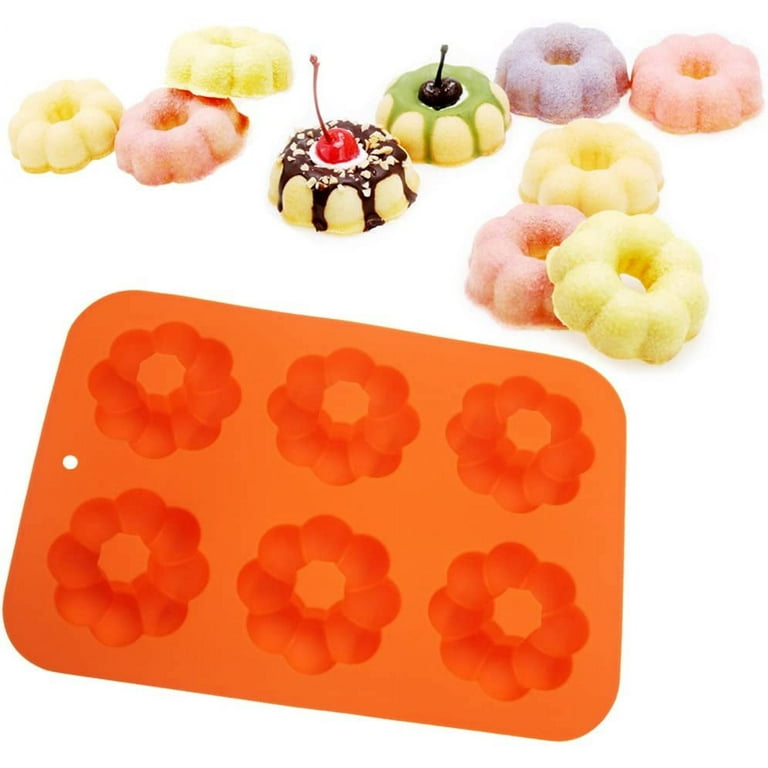 3 Pack Silicone Donut Molds FineGood 6 Cavity Non-Stick Full-Sized Safe Baking Tray Maker Pan Heat Resistance for Cake Biscuit Bagels Muffins-orange