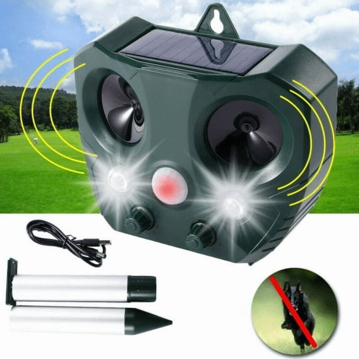 Animal Repellent Solar Powered Motion Sensor Safe & Humane Outdoor Waterproof Deer Raccoon Cat Squirrel Skunk Dog Rabbit Coyote (2Pack)