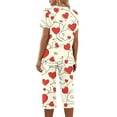 thumbnail image 4 of Rciityk Red Valentines Short Sleeve Pajamas Set for Women Ladies Pajamas Sets Casual Cute Heart Print Crew Neck Casual Tops with Capris Pants Pjs Sets, 4 of 5