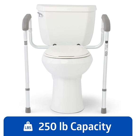 Medline Adjustable Aluminum Toilet Safety Rail with Folding Frame, 250 lb Capacity