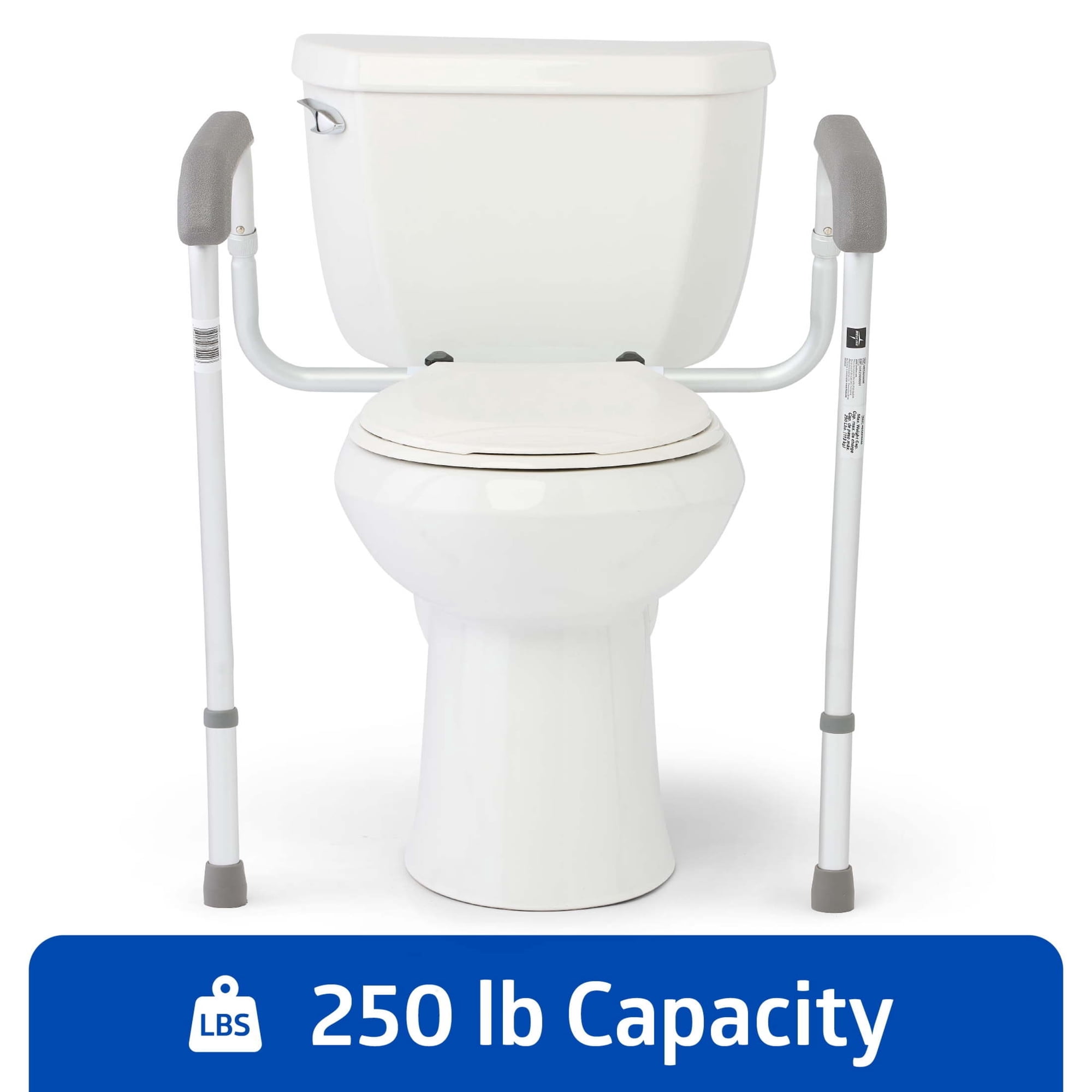Medline Adjustable Aluminum Toilet Safety Rail with Folding Frame, 250 lb Capacity