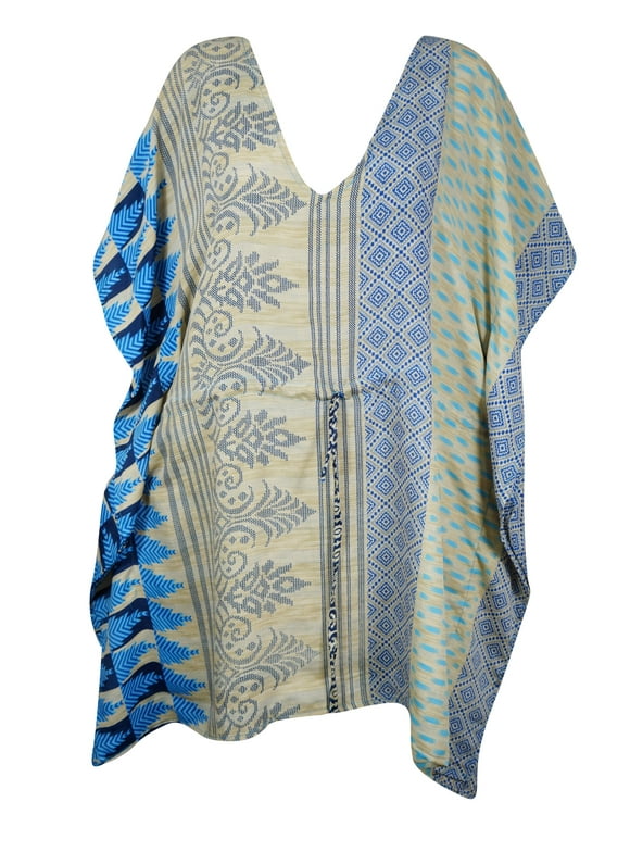 Mogul Women, Oversized Blue Print Handmade Caftan Dress M-XL