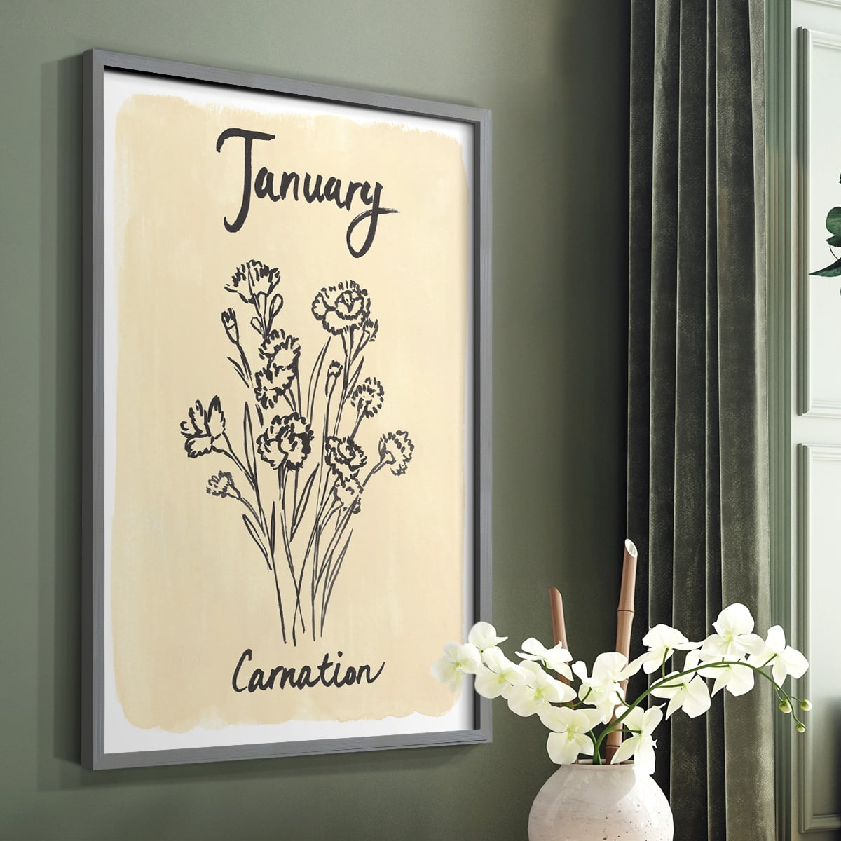 Birth Month I Framed Print in Gray Solid Wood Framed Print No Nail Hanging
