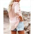 thumbnail image 4 of Camisas A Rayas con Botones para Mujer, Blusas Casuales de Larga con Cuello en V y Bolsillos Naranja Rojo L, 4 of 7