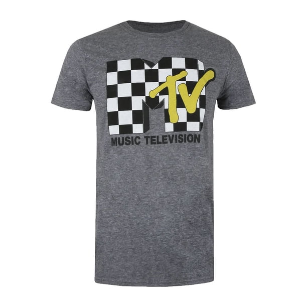 MTV - Camiseta Logotipo Checked para Hombre (Grafito, Negro, Amarillo Mostaza Jaspeado)