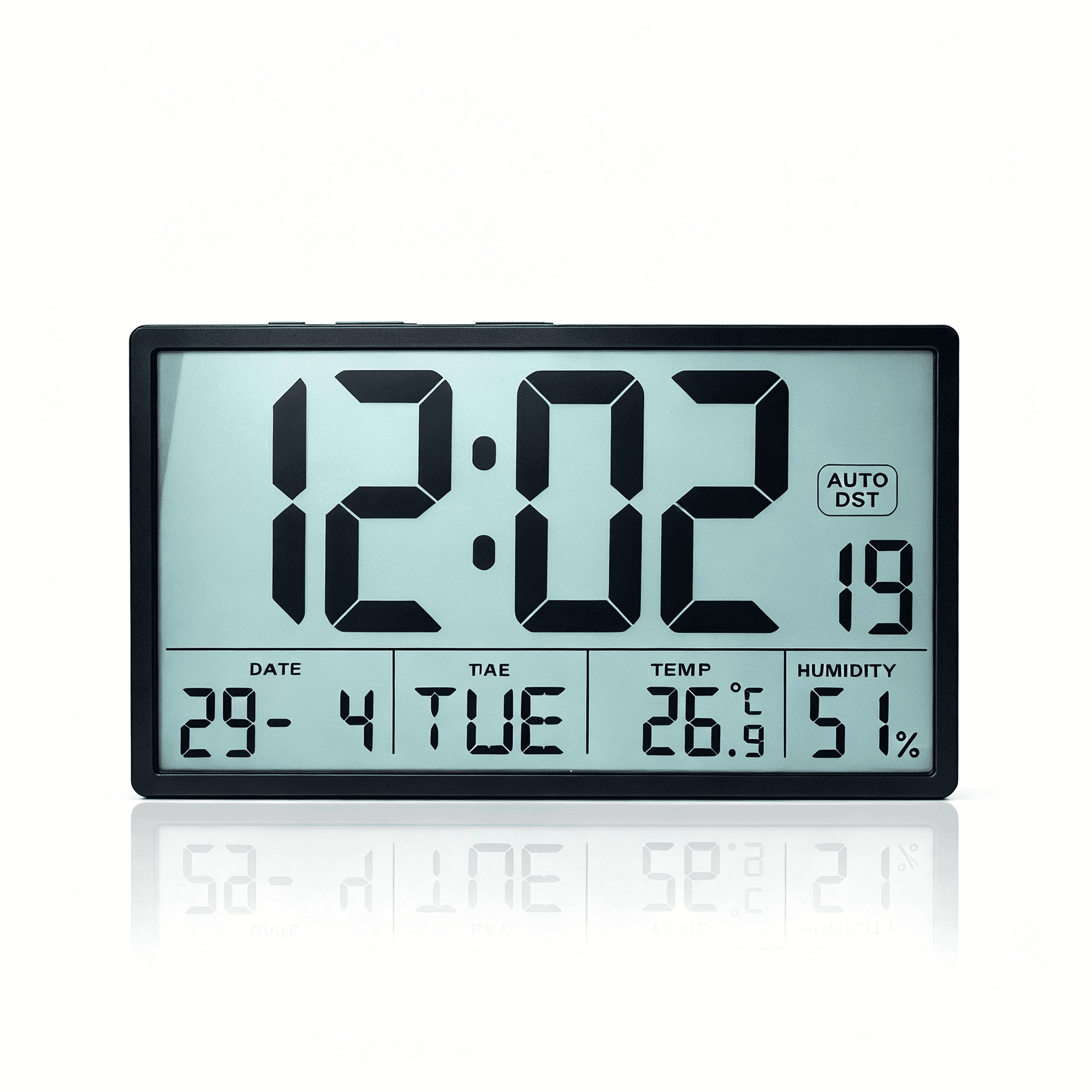 8'' Large Digital Wall Clock, Battery Operated Wall Clock with Jumbo Numbers, Temperature Date Display, Easy to Read & Set, Auto DST Digital Clock
